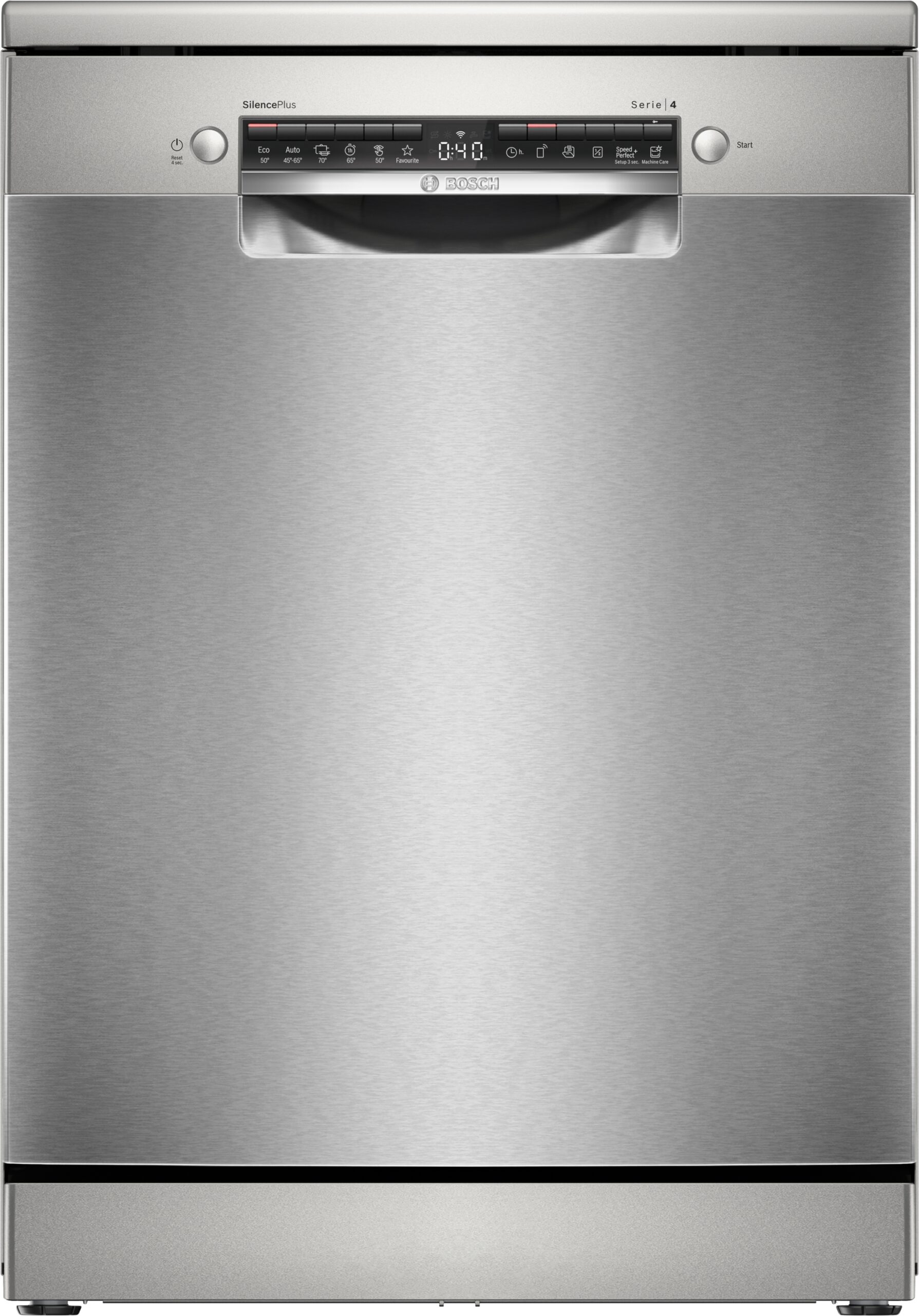 Serie 4, Freistehender Geschirrspüler, 60 cm, Gebürsteter Stahl mit Anti-Fingerprint, SMS4EMI06E