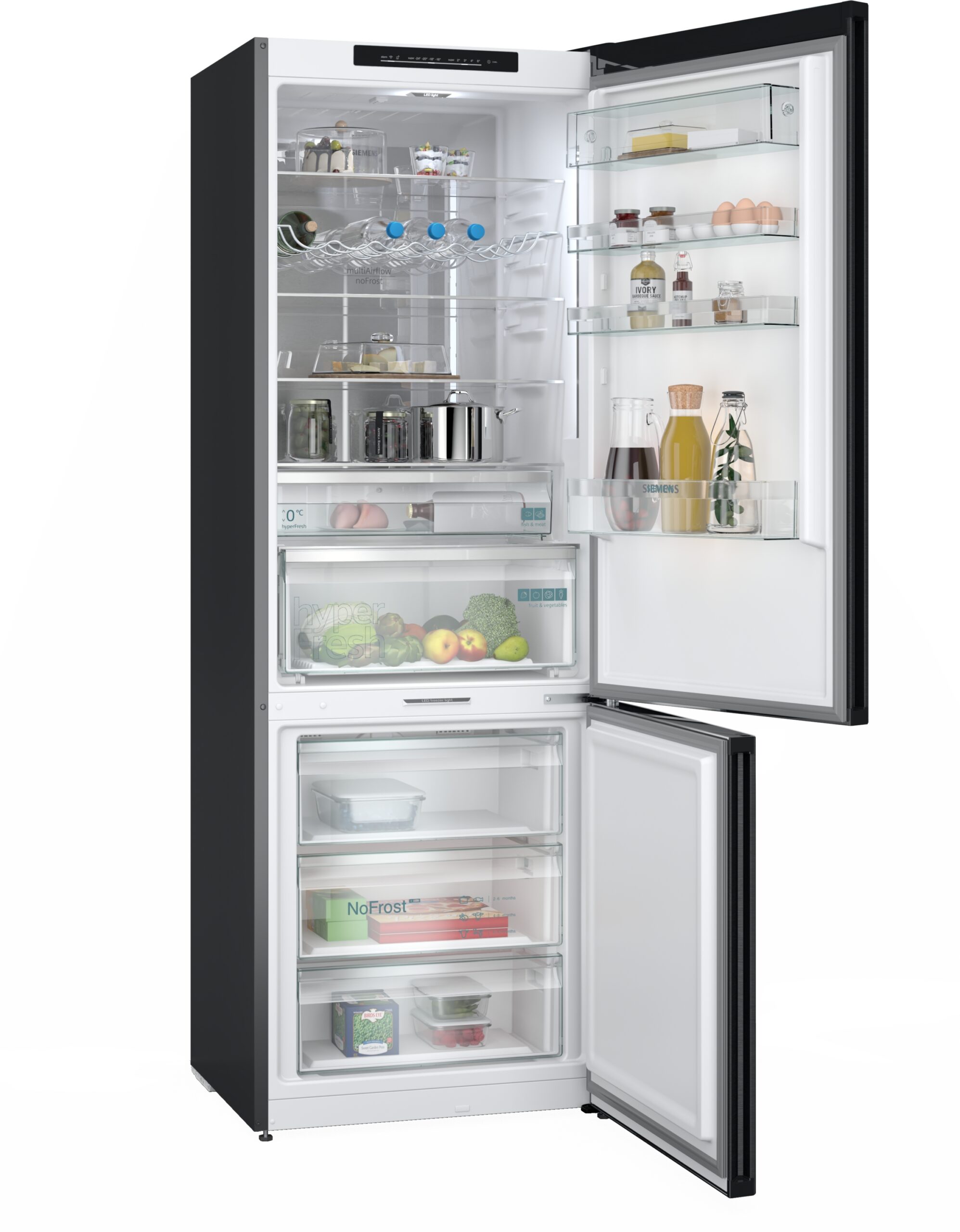 iQ700, Freistehende Kühl-Gefrier-Kombination mit Gefrierbereich unten, Glastür, 203 x 70 cm, Schwarz matt, Total noFrost , KG49NSBBF – Bild 2