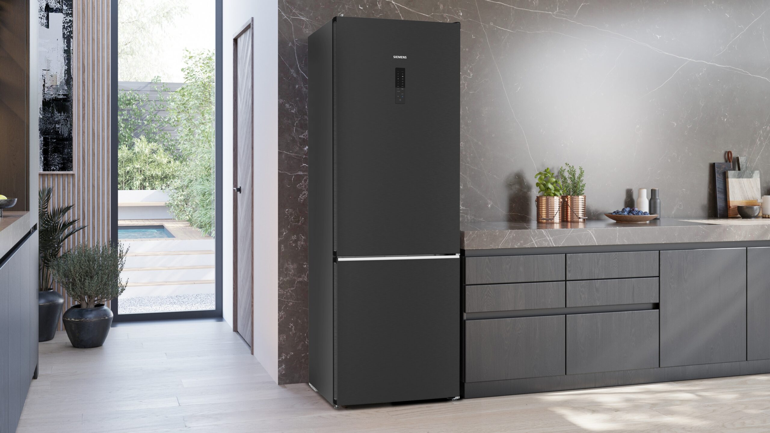 iQ500, Freistehende Kühl-Gefrier-Kombination mit Gefrierbereich unten, 203 x 70 cm, Gebürsteter schwarzer Stahl AntiFingerprint, KG49NAXCF – Bild 3
