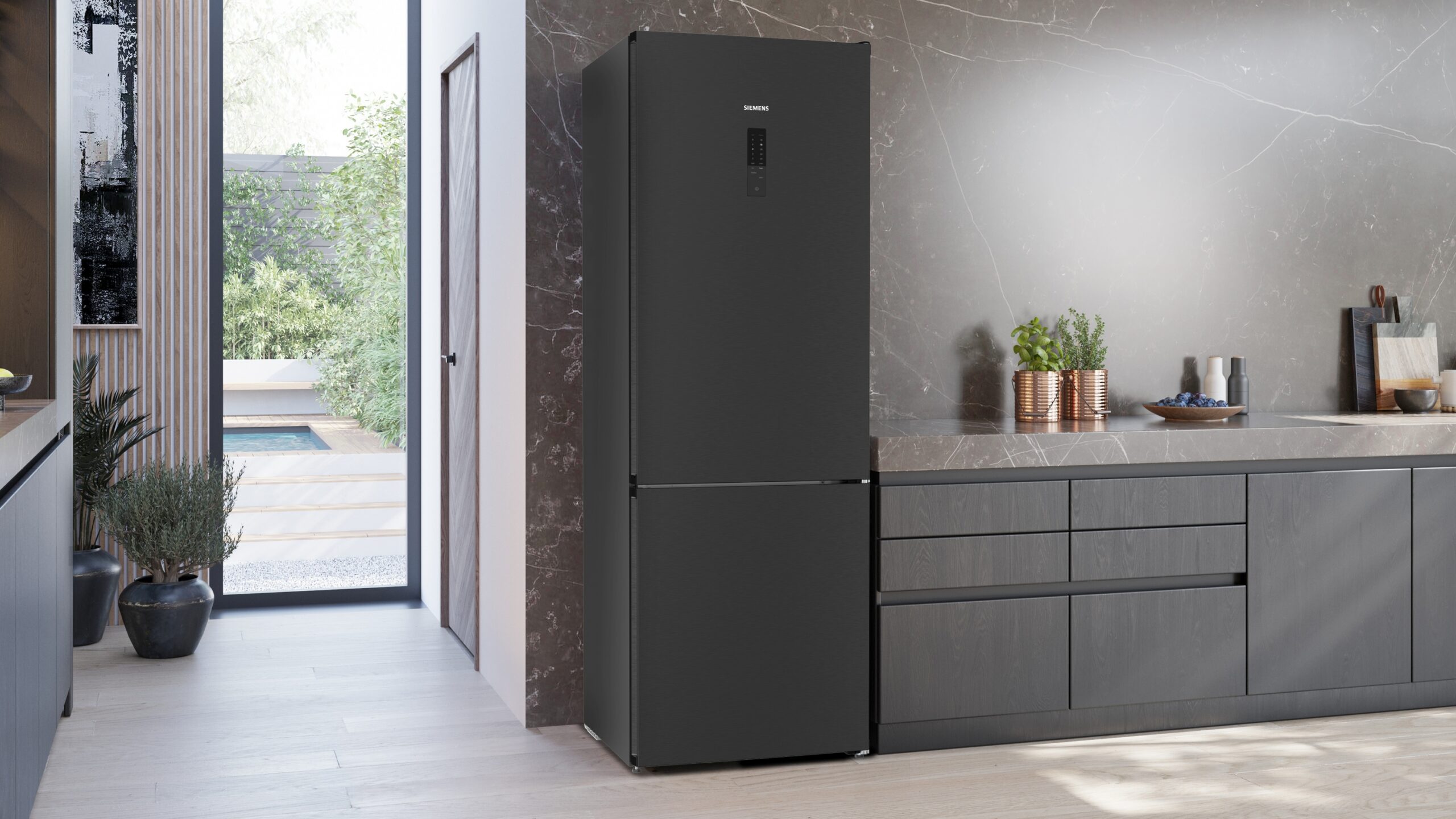 iQ300, Freistehende Kühl-Gefrier-Kombination mit Gefrierbereich unten, 203 x 70 cm, Gebürsteter schwarzer Stahl AntiFingerprint, KG49NXXCF – Bild 2