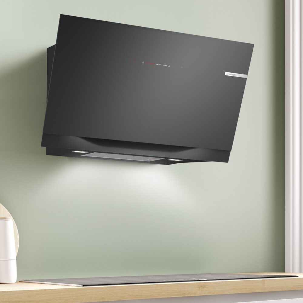 Alternative view of Serie 8, Umluft-Wandhaube, 90 cm, Klarglas schwarz bedruckt, Schwarz, DWJ91LT60