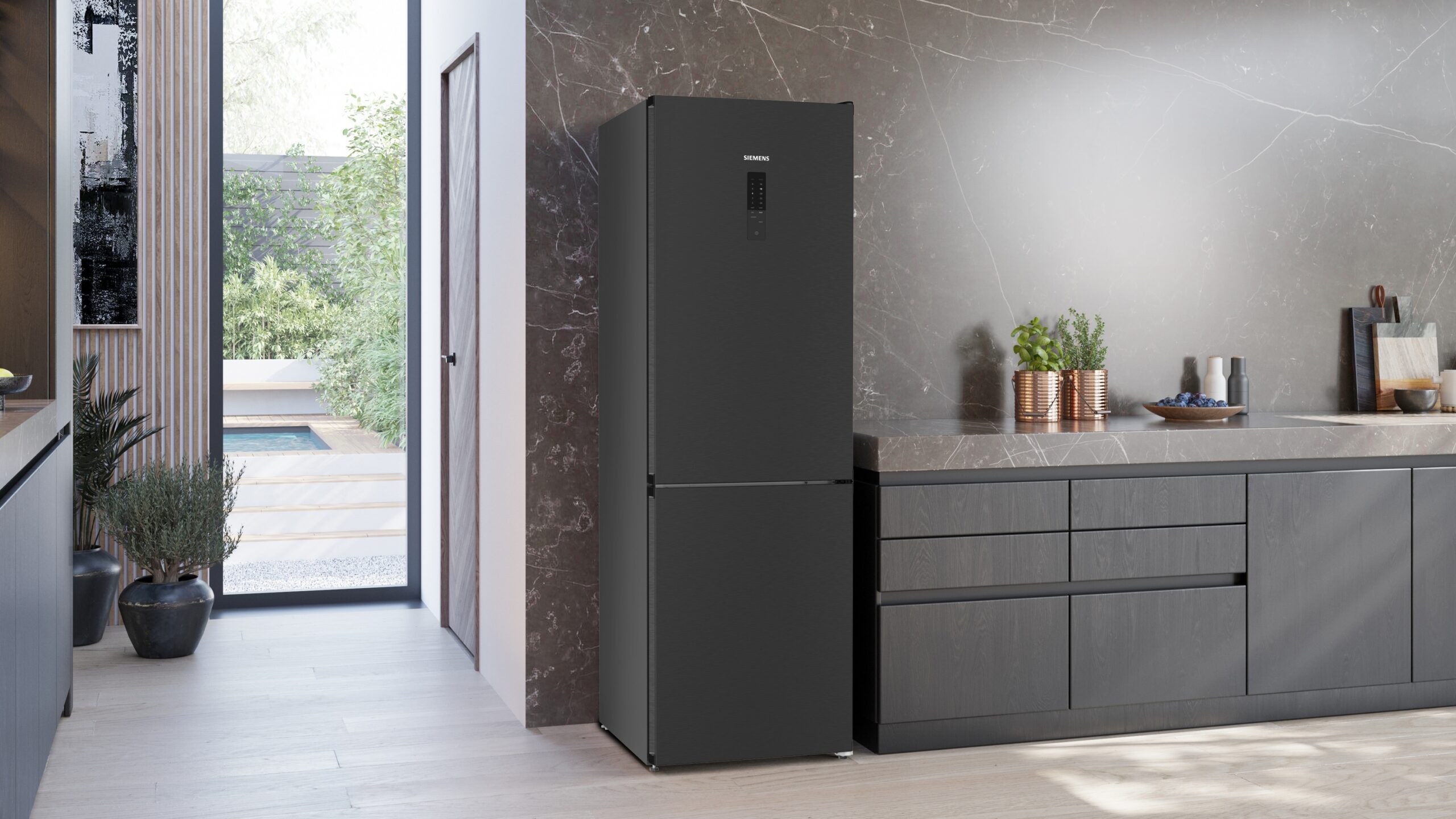 iQ300, Freistehende Kühl-Gefrier-Kombination mit Gefrierbereich unten, 186 x 60 cm, Gebürsteter schwarzer Stahl AntiFingerprint, Total noFrost , KG36NXXBF – Bild 3