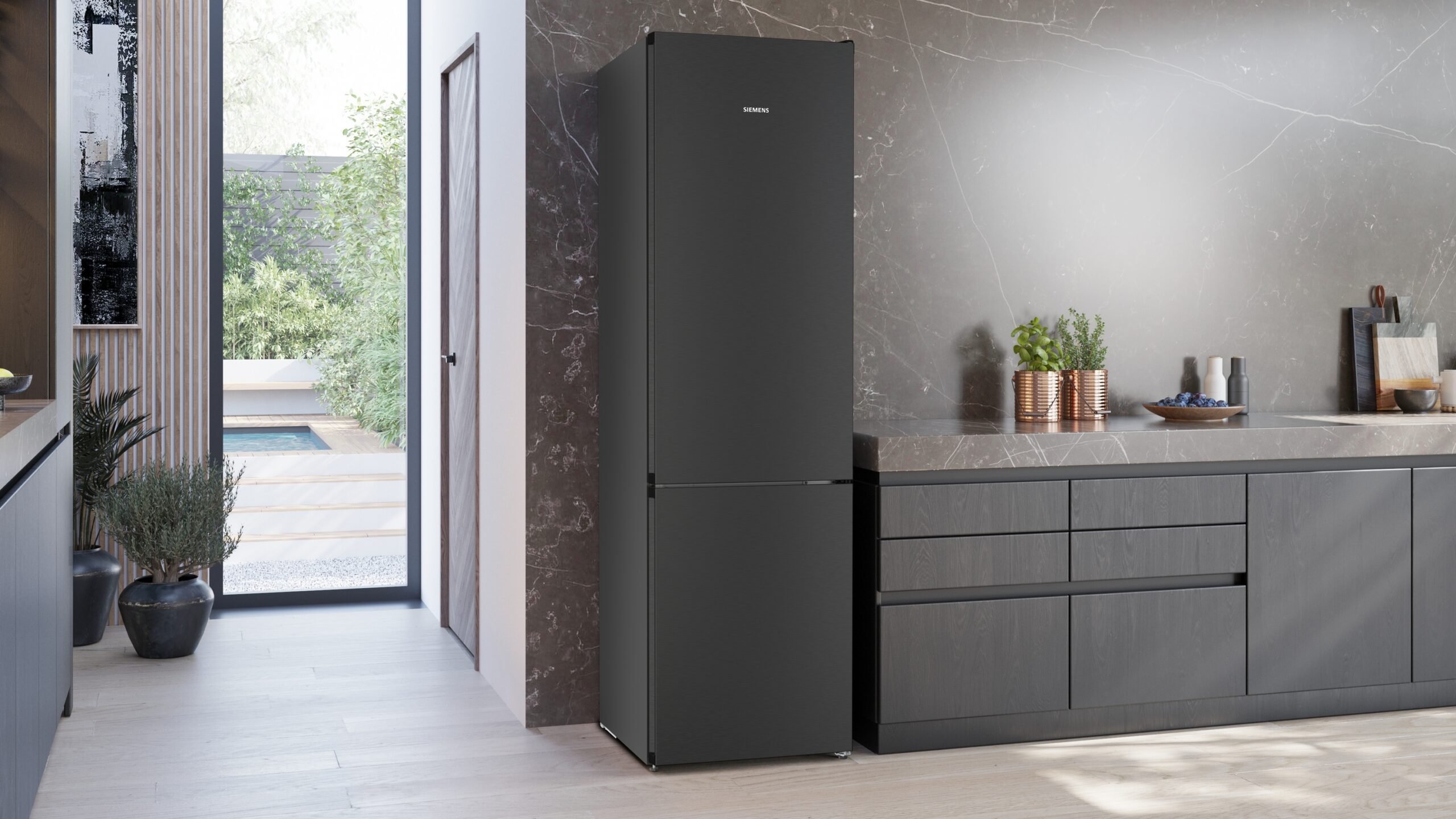 iQ300, Freistehende Kühl-Gefrier-Kombination mit Gefrierbereich unten, 203 x 60 cm, Gebürsteter schwarzer Stahl AntiFingerprint, KG39N2XAG – Bild 2