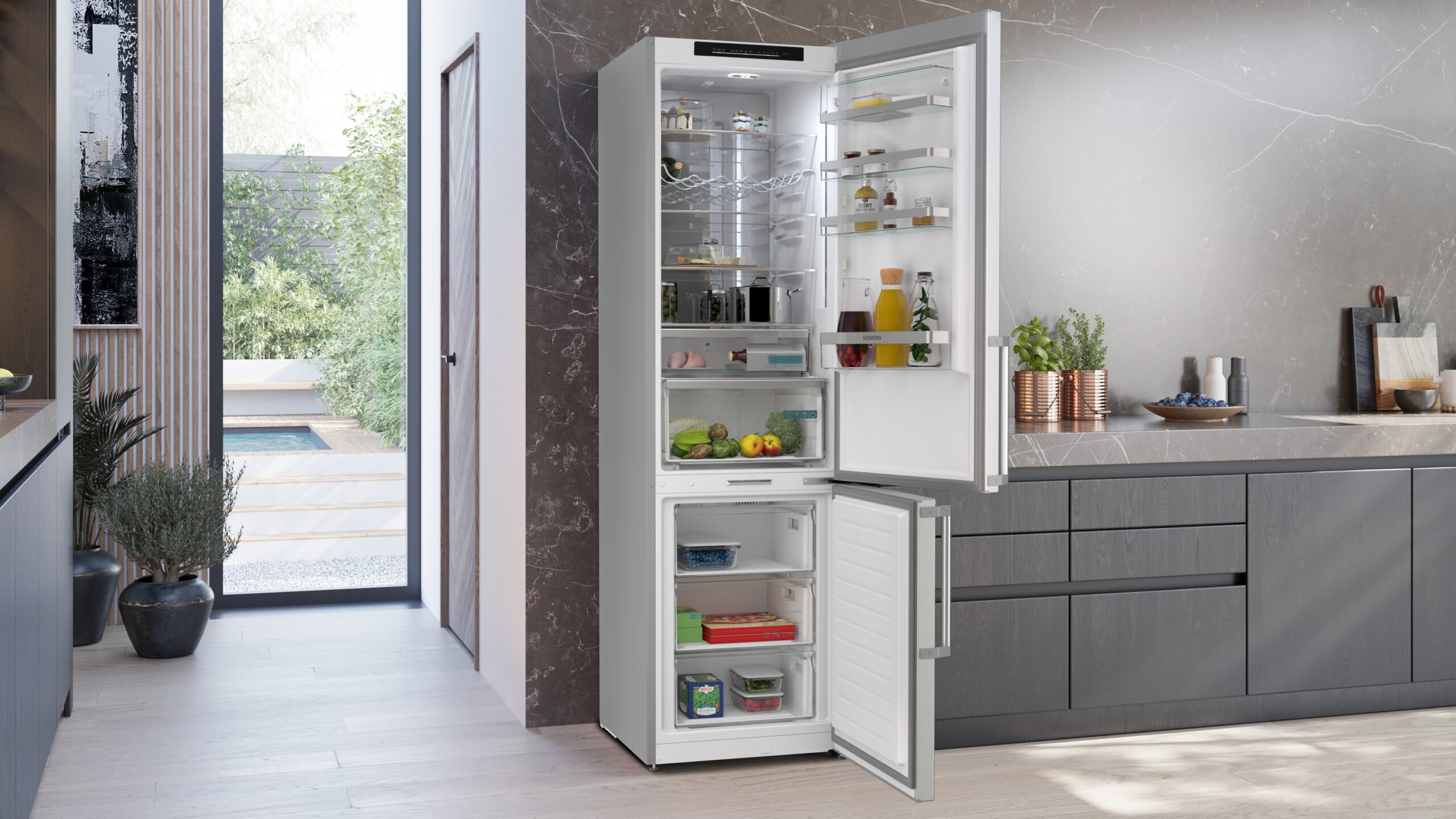 iQ500, Freistehende Kühl-Gefrier-Kombination mit Gefrierbereich unten, 203 x 60 cm, Gebürsteter Stahl, KG39NAIAU – Bild 3