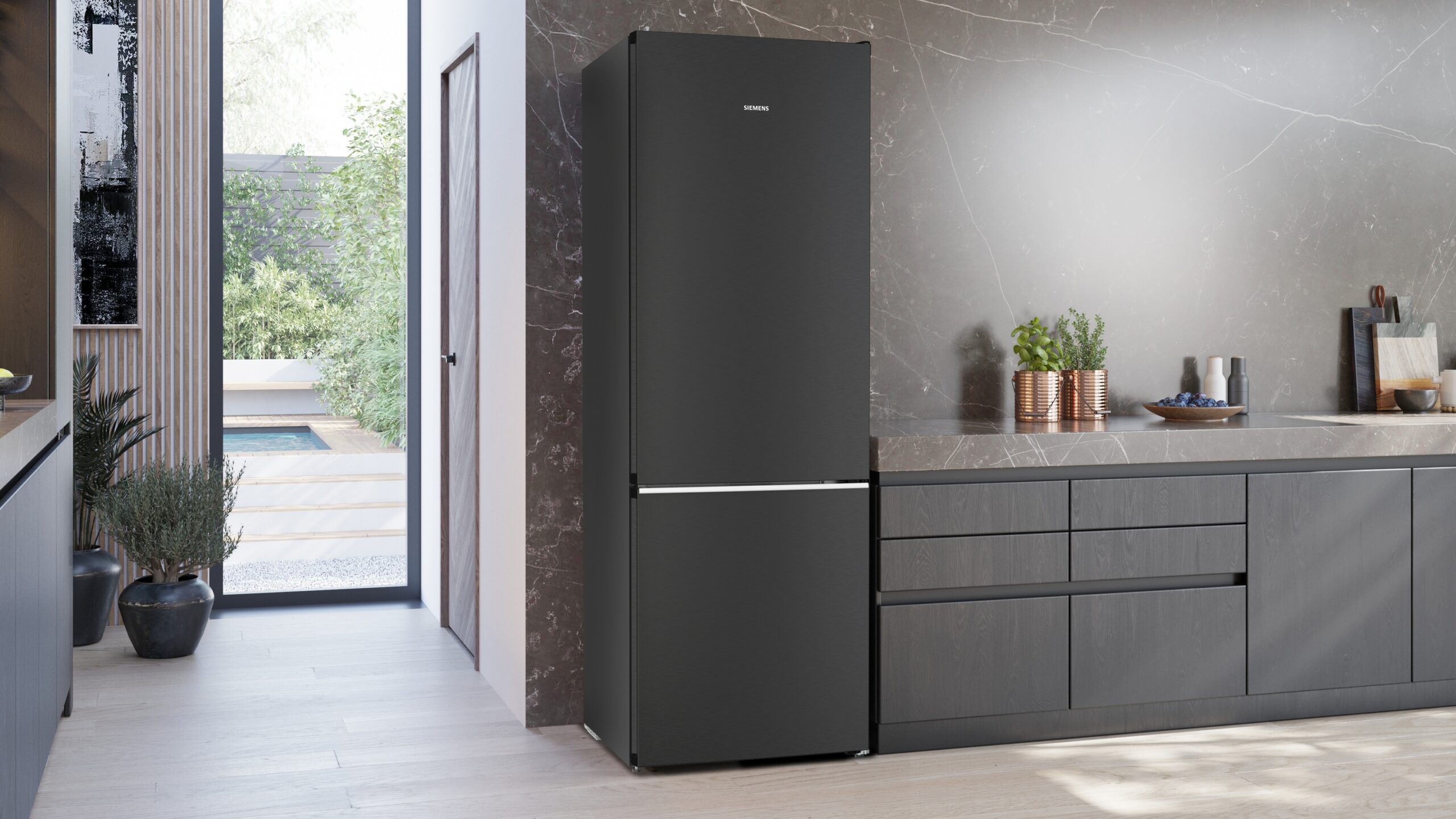 iQ500, Freistehende Kühl-Gefrier-Kombination mit Gefrierbereich unten, 203 x 70 cm, Gebürsteter schwarzer Stahl AntiFingerprint, KG49N4XAF – Bild 2