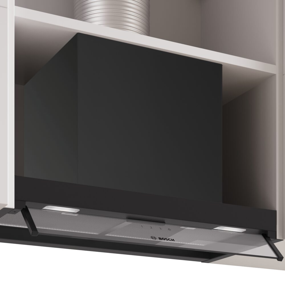 Serie 4, Integrierte Designhaube, 60 cm, Klarglas, Mattschwarz, DBB65CC60