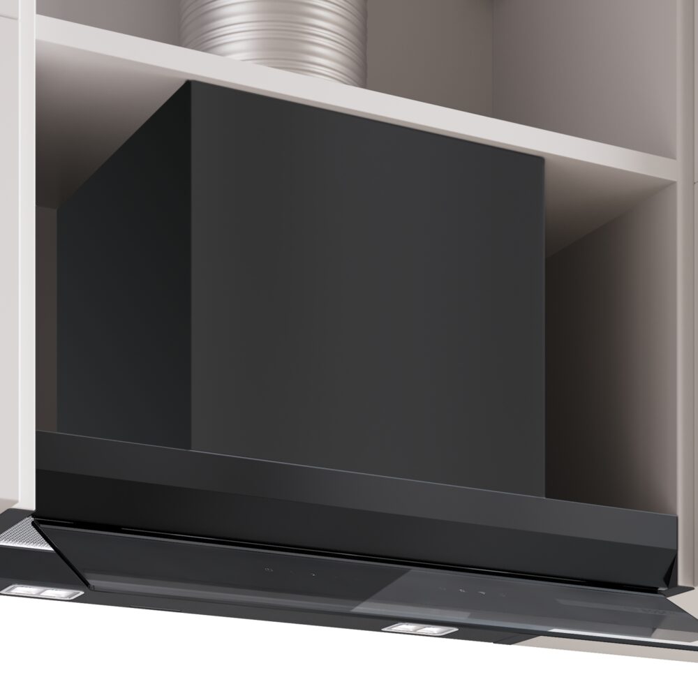 Serie 6, Integrierte Designhaube, 60 cm, Klarglas schwarz bedruckt, Mattschwarz, DBB67DP60