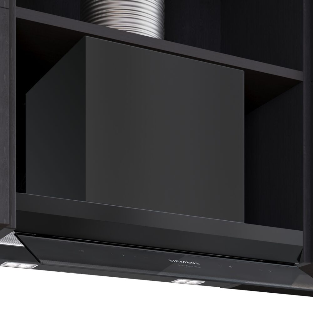 iQ500, Integrierte Designhaube, 60 cm, Graues Glas mit schwarzer Bedruckung, Mattschwarz, LJ67BDP65
