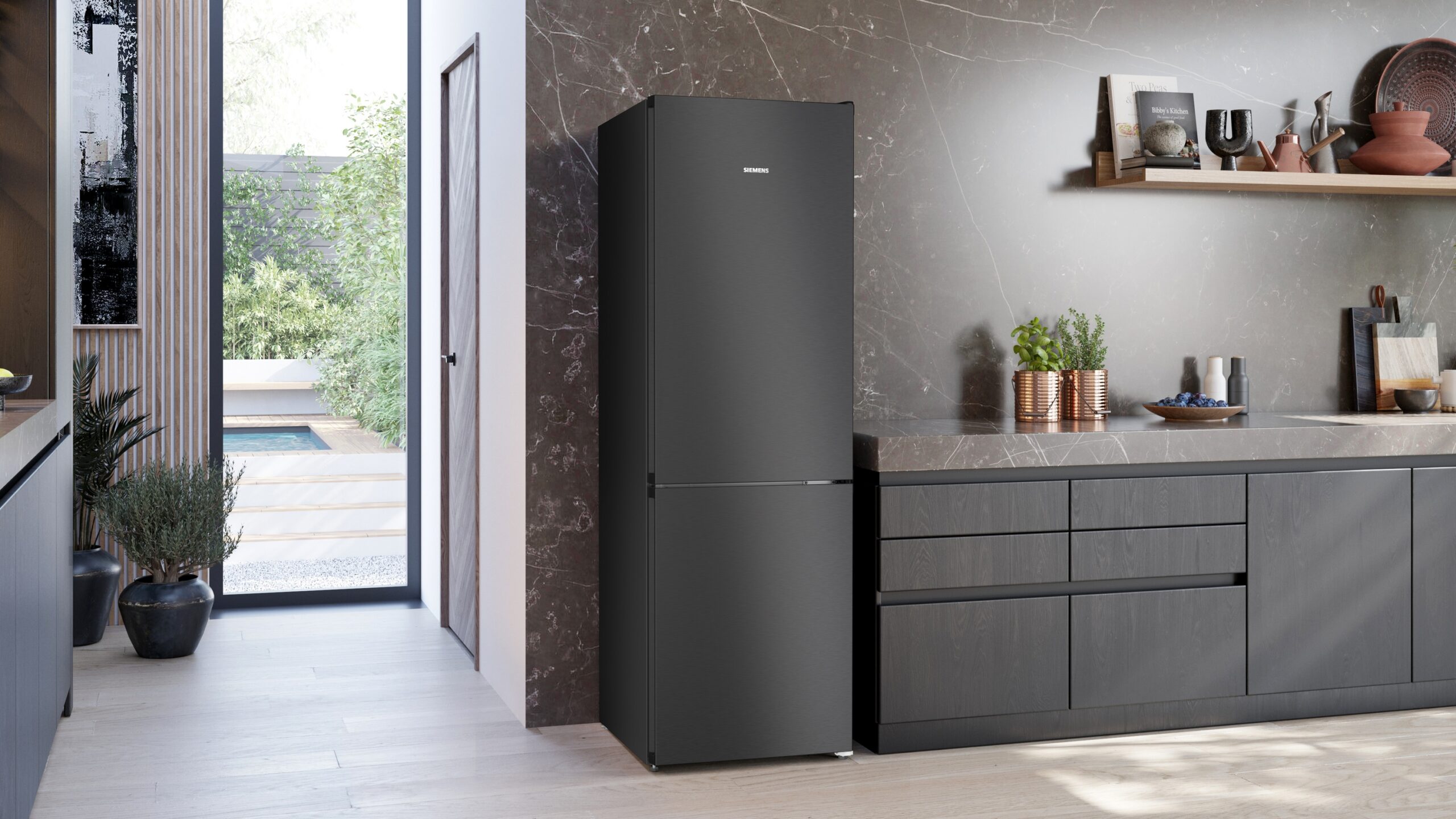 iQ300, Freistehende Kühl-Gefrier-Kombination mit Gefrierbereich unten, 186 x 60 cm, Gebürsteter schwarzer Stahl AntiFingerprint, KG36NVXBG – Bild 2