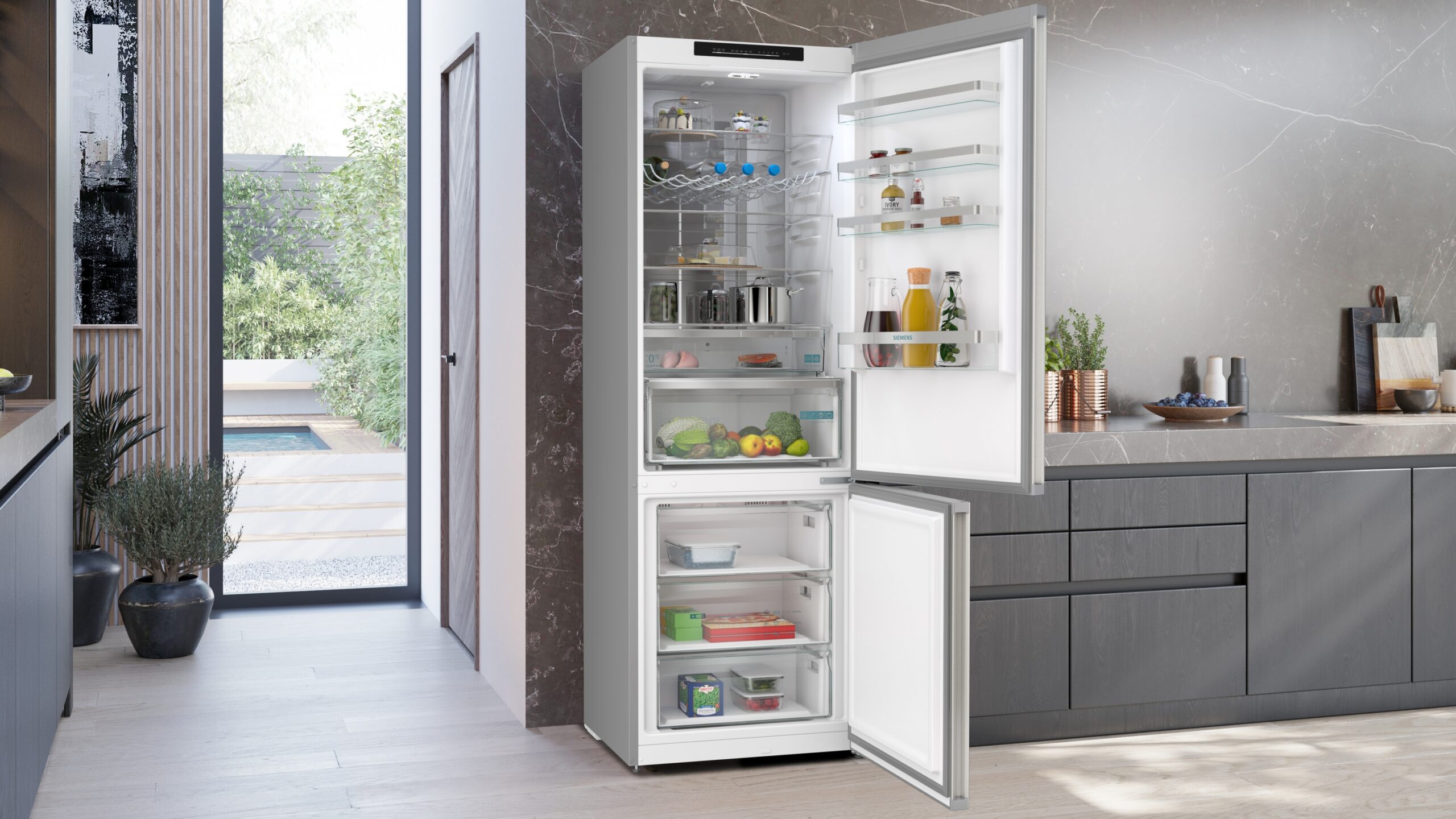 iQ300, Freistehende Kühl-Gefrier-Kombination mit Gefrierbereich unten, 203 x 70 cm, Gebürsteter Stahl, KG49NVIBG – Bild 3