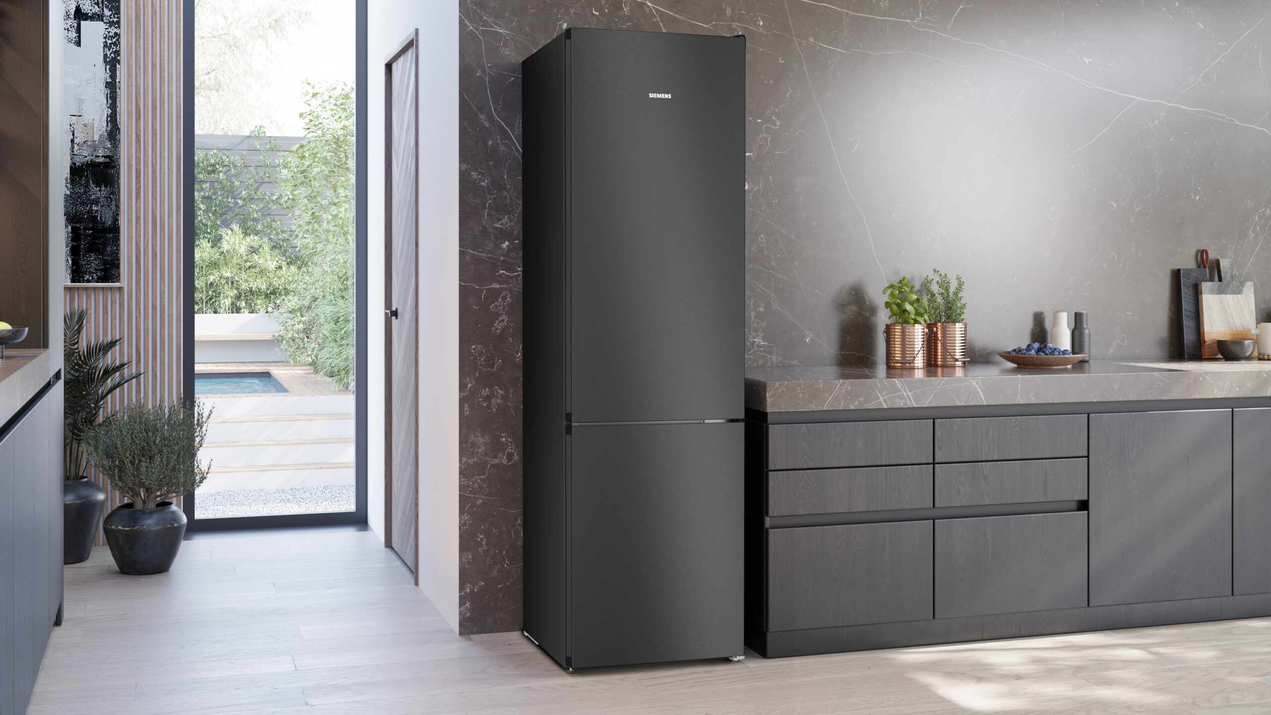 iQ300, Freistehende Kühl-Gefrier-Kombination mit Gefrierbereich unten, 203 x 60 cm, Gebürsteter schwarzer Stahl AntiFingerprint, KG39NVX2G – Bild 2