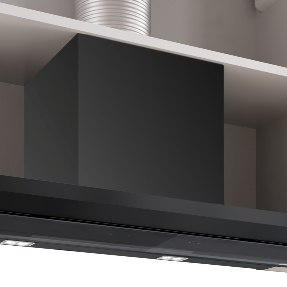 Serie 6, Integrierte Designhaube, 90 cm, Klarglas schwarz bedruckt, Mattschwarz, DBB97DP60